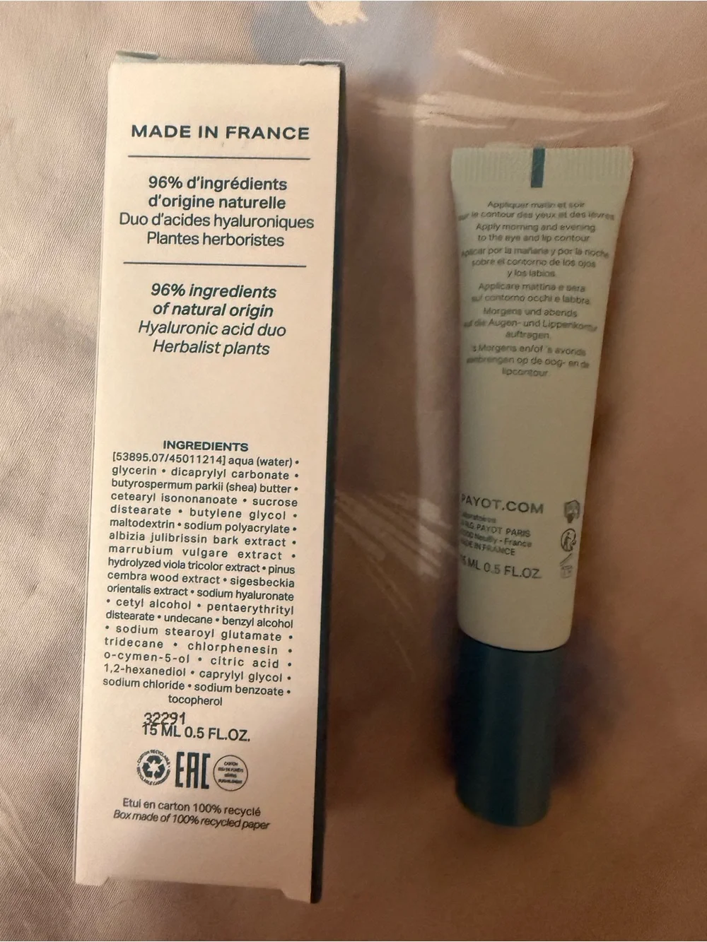 PAYOT Lisse Smoothing Eyes & Lips Care Cream Wrinkles Hyaluronic 0.5 fl oz